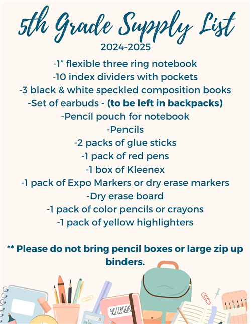5th Grade Supply List